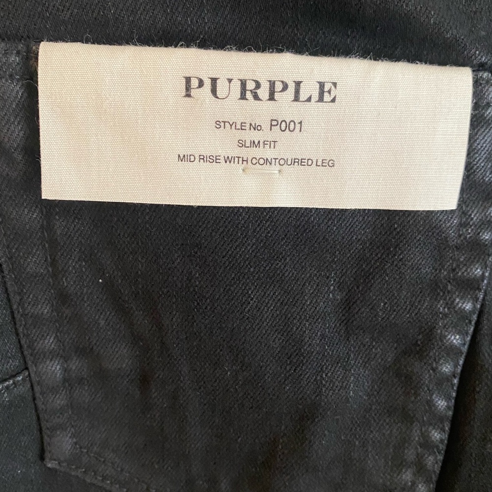 PURPLE BRAND Mens 29 Slim Midnight Oil Coated Black Button-Fly Luxury Jeans P001 - Picture 9 of 9